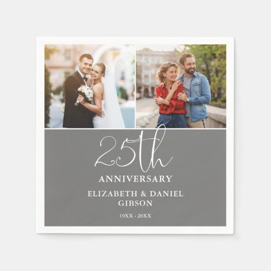 Serviette En Papier Puis et maintenant 2 Photo 25e anniversaire Mariag (Devant)