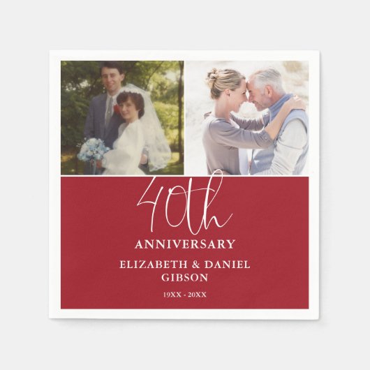 Serviette En Papier Puis et maintenant 2 Photo 40e anniversaire Mariag (Devant)