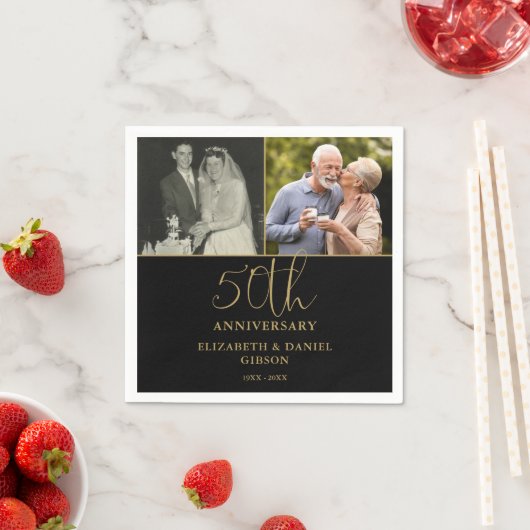 Serviette En Papier Puis et maintenant 2 Photo 50e anniversaire Mariag (En situation)