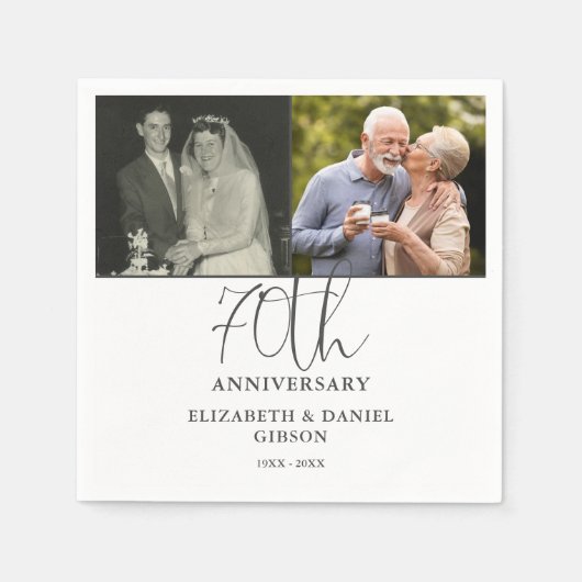 Serviette En Papier Puis et maintenant 2 Photo 70e anniversaire Mariag (Devant)