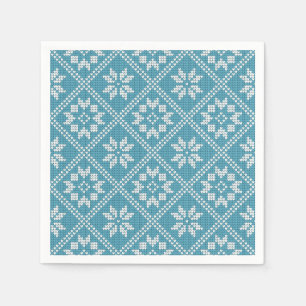 Serviette En Papier Pullover Bleu Fair Isle Tricoté Motif Noël