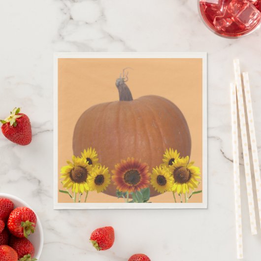 Serviette En Papier Pumpkin and Sunflowers Orange Thanksgiving (En situation)