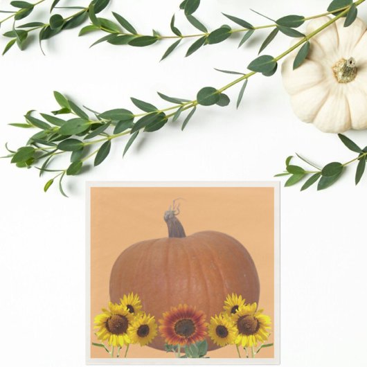 Serviette En Papier Pumpkin and Sunflowers Orange Thanksgiving