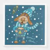 Serviette En Papier Pup de Noël Cute Papier Bleu Napkins (Devant)