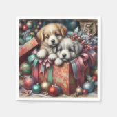Serviette En Papier Puppies Napkins de Noël (Devant)