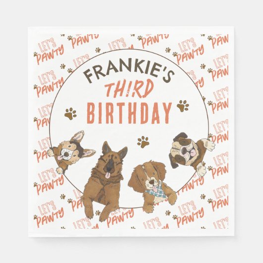 Serviette En Papier Puppy Paw-ty fête d'anniversaire (Devant)