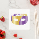 Serviette En Papier Purim et masque violet or heureux (En situation)