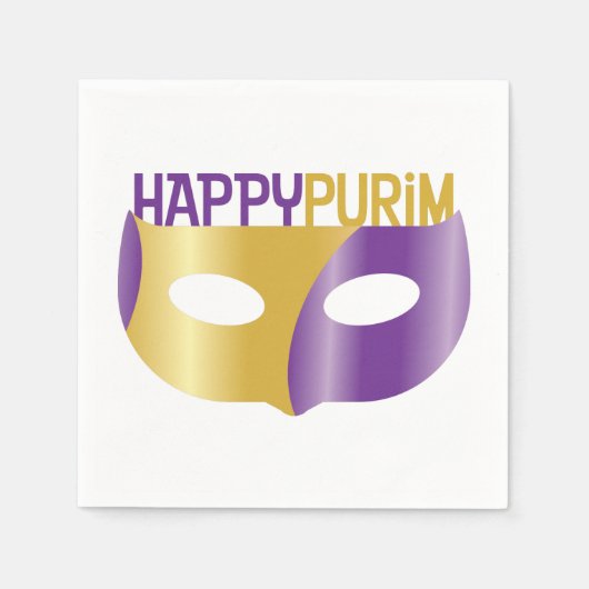 Serviette En Papier Purim et masque violet or heureux (Devant)