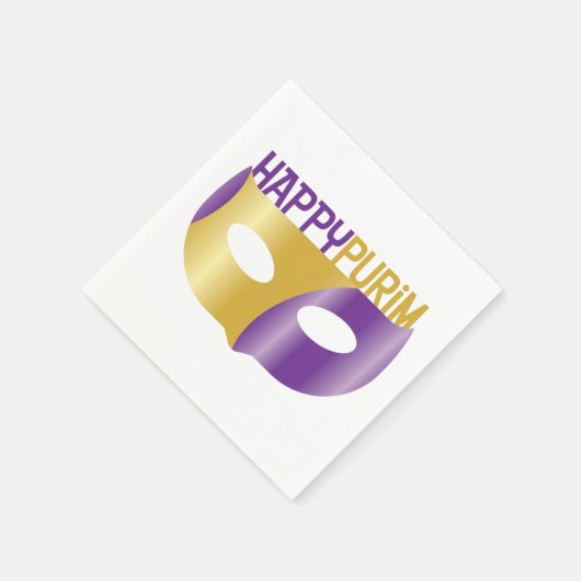 Serviette En Papier Purim et masque violet or heureux (Coin)