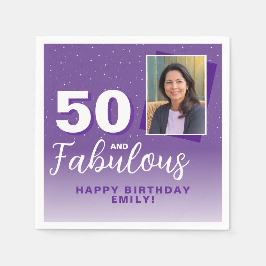 Serviette En Papier Purple 50 et fabuleux 50e anniversaire Photo (Devant)