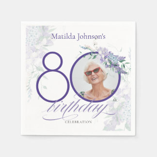 Serviette En Papier Purple 80e anniversaire Floral Wisteria Photo pers