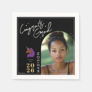 Serviette En Papier Purple Afro Unicorn Graduation