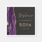 Serviette En Papier Purple Agate Gold Script Dark 50e anniversaire (Devant)