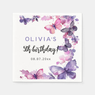 Serviette En Papier Purple Aquarelle Papillon Fille à l'anniversaire
