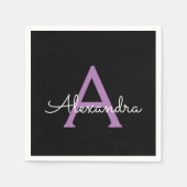 Serviette En Papier Purple Black Script Girl Nom du monogramme (Devant)
