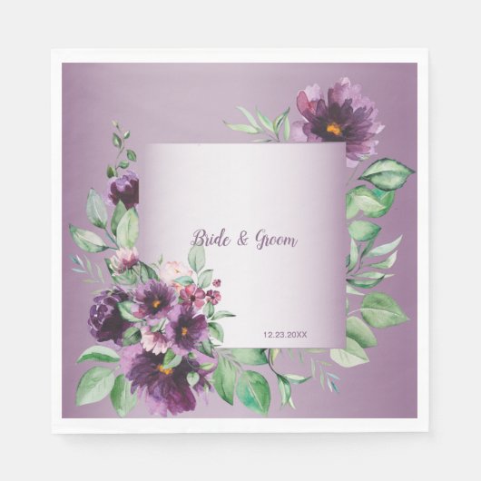 Serviette En Papier Purple Blush Floral Geometric Greenery (Devant)