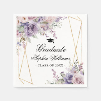 Serviette En Papier Purple & Blush Rose Graduation Party Girly Floral