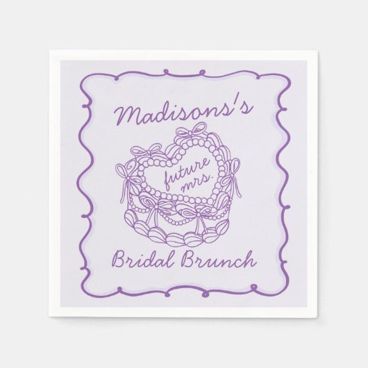 Serviette En Papier Purple Bow Retro Coquette gâteau Brunch nuptial (Devant)