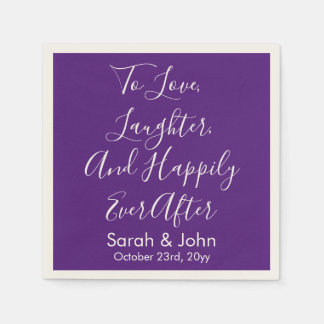 Serviette En Papier Purple Chic Personnalisé Script Mariage Réception