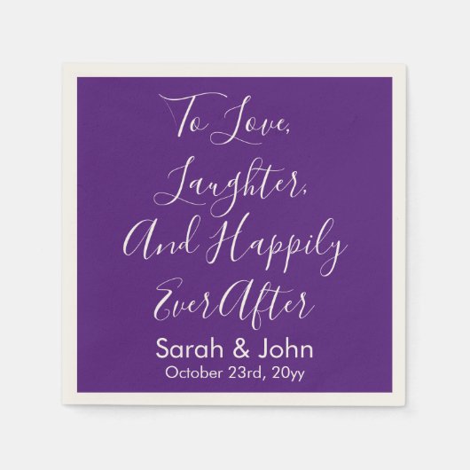Serviette En Papier Purple Chic Personnalisé Script Mariage Réception (Devant)