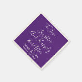 Serviette En Papier Purple Chic Personnalisé Script Mariage Réception (Coin)