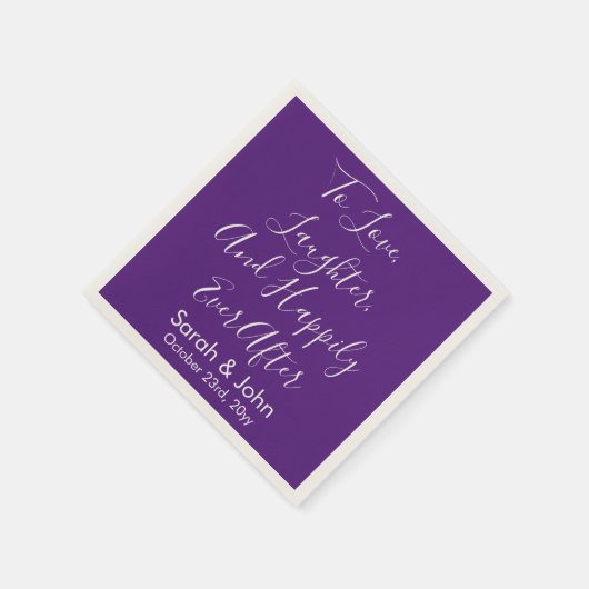 Serviette En Papier Purple Chic Personnalisé Script Mariage Réception (Coin)