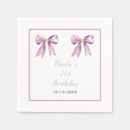 Serviette En Papier Purple Coquette Bow fête d'anniversaire (Devant)