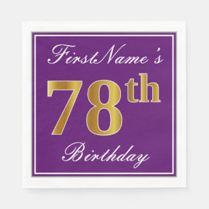 Serviette En Papier Purple élégant, Faux Gold 78e anniversaire + Nom
