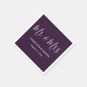 Serviette En Papier Purple Elegant Modern Script Mr. and Mrs. Wedding (Coin)