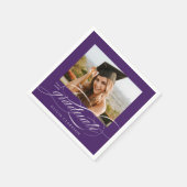 Serviette En Papier Purple Elegant Script Photo Graduation Party (Coin)