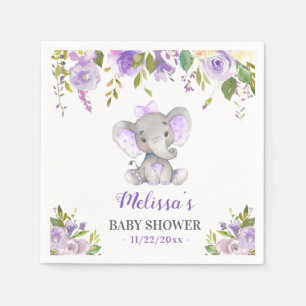 Serviette En Papier Purple Elephant Baby Girl Douche Floral Sprinking