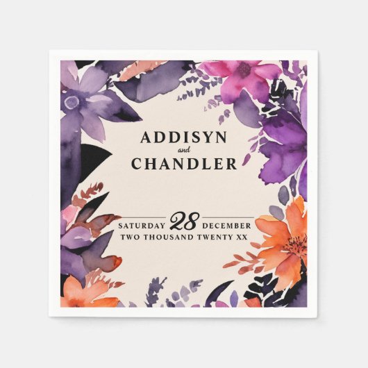 Serviette En Papier Purple enchanté + Mariage d'Halloween floral orang (Devant)