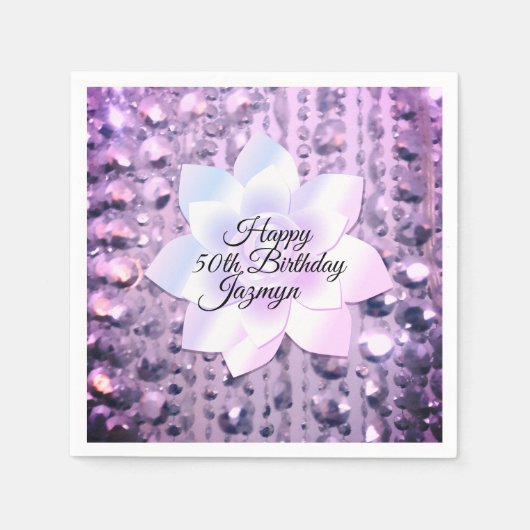 Serviette En Papier Purple et rose Élégant et perlé (Devant)