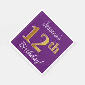 Serviette En Papier Purple, Faux Gold 12e anniversaire + Nom personnal (Coin)