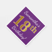 Serviette En Papier Purple, Faux Gold 18e anniversaire + Nom personnal (Coin)