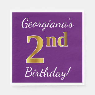 Serviette En Papier Purple, Faux Gold 2e anniversaire + Nom personnali