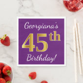 Serviette En Papier Purple, Faux Gold 45e anniversaire + Nom personnal (En situation)