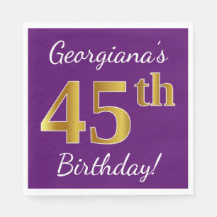 Serviette En Papier Purple, Faux Gold 45e anniversaire + Nom personnal