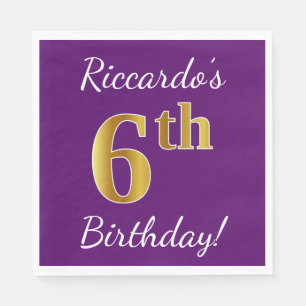 Serviette En Papier Purple, Faux Gold 6e anniversaire + Nom personnali