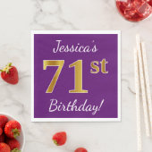 Serviette En Papier Purple, Faux Gold 71e anniversaire + Nom personnal (En situation)