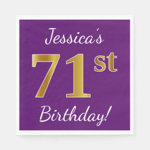 Serviette En Papier Purple, Faux Gold 71e anniversaire + Nom personnal