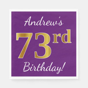 Serviette En Papier Purple, Faux Gold 73ème anniversaire + Nom personn