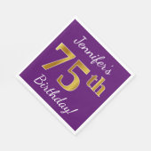 Serviette En Papier Purple, Faux Gold 75e anniversaire + Nom personnal (Coin)