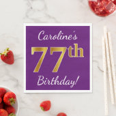 Serviette En Papier Purple, Faux Gold 77e anniversaire + Nom personnal (En situation)