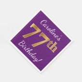 Serviette En Papier Purple, Faux Gold 77e anniversaire + Nom personnal (Coin)