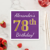 Serviette En Papier Purple, Faux Gold 78e anniversaire + Nom personnal (En situation)