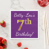 Serviette En Papier Purple, Faux Gold 7e anniversaire + Nom personnali (En situation)