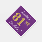 Serviette En Papier Purple, Faux Gold 81ème anniversaire + Nom personn (Coin)