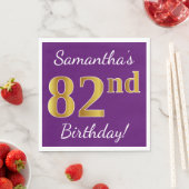Serviette En Papier Purple, Faux Gold 82e anniversaire + Nom personnal (En situation)