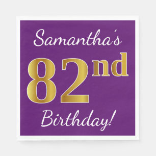 Serviette En Papier Purple, Faux Gold 82e anniversaire + Nom personnal